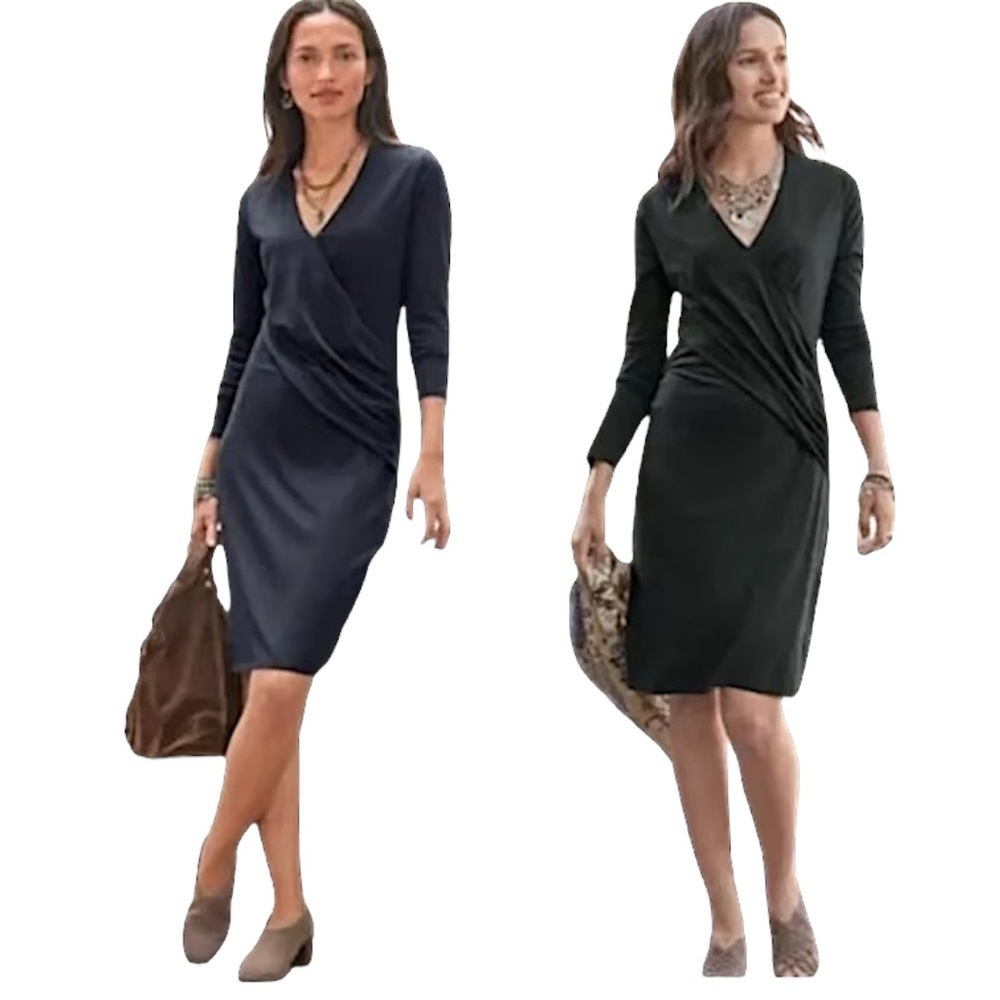 Sundance Elegant Black Long Sleeve Faux Wrap Dress Size S - Picture 11 of 11